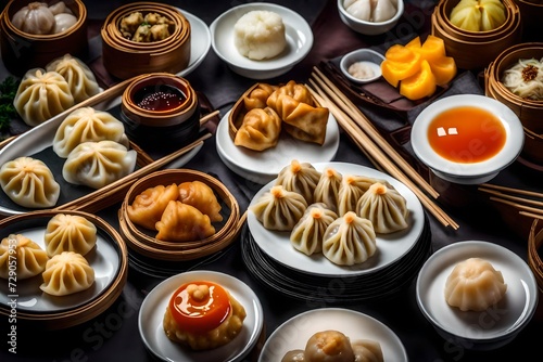 A tray of various dim sum displaying a variety of dumplings.