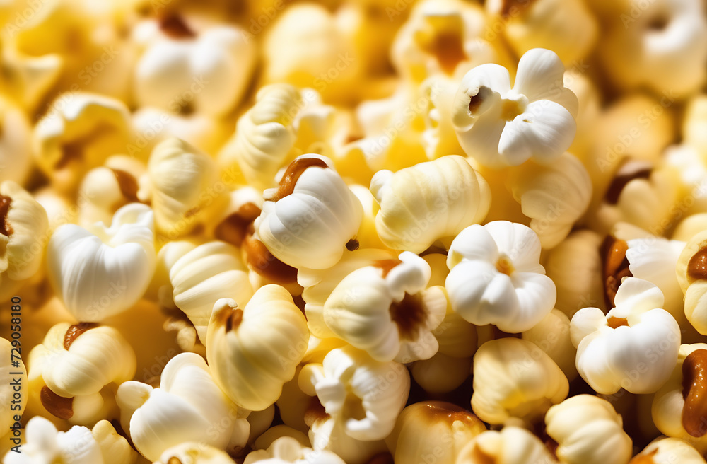 Fresh popcorn close-up. Background of popcorn flakes. The photo is of high quality. Made with the help of artificial intelligence. Wallpaper, background, screensaver. menu Fresh popcorn close-up. Background of popcorn flakes. The photo is of high quality. Made with the help of artificial intelligence. Wallpaper, background, screensaver. menu