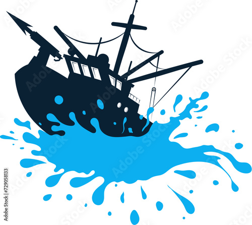 A whaling ship sails on a blue wave photo