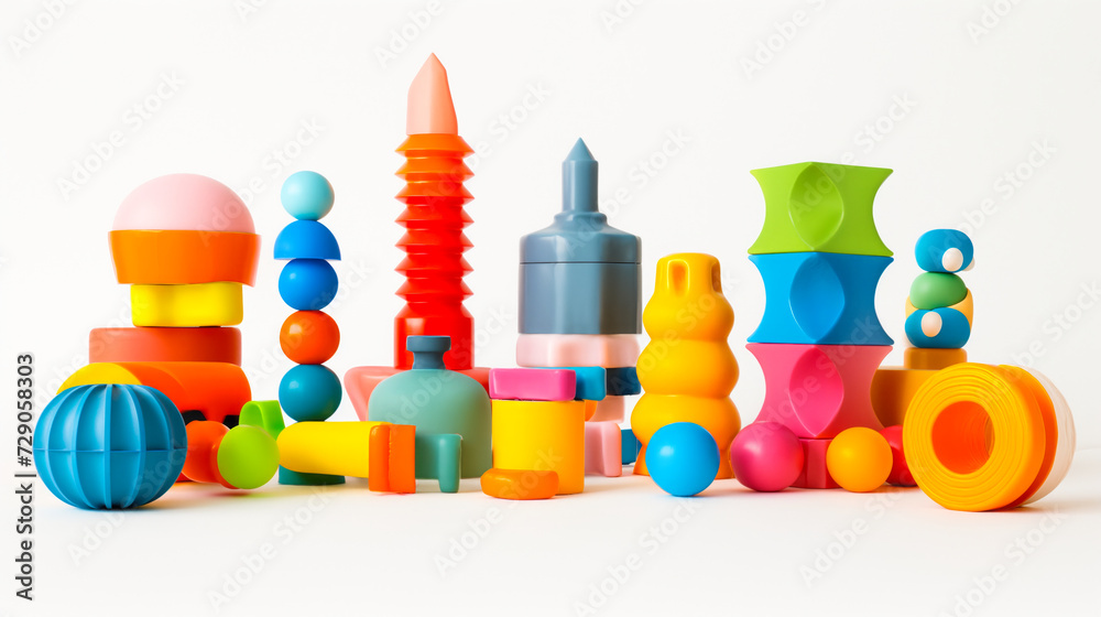 Vibrant toys on a clean white background
