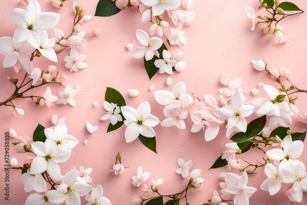 pink background with text copy space in middle with small white branch of the flower at the one side of the corner backgroun view pink background with text copy space in middle with small white branch of the flower at the one side of the corner backgroun view