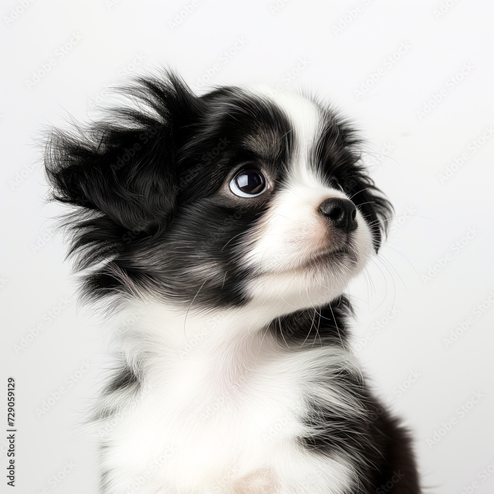 Adorable studio portrait capturing the innocence of a playful puppy against a clean white backdrop