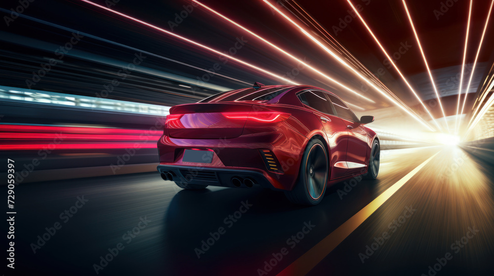 Sport car on the road with motion blur background.