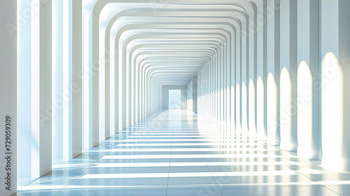 Minimalist Architectural Corridor, Abstract White Interior Design, Modern and Futuristic Concept