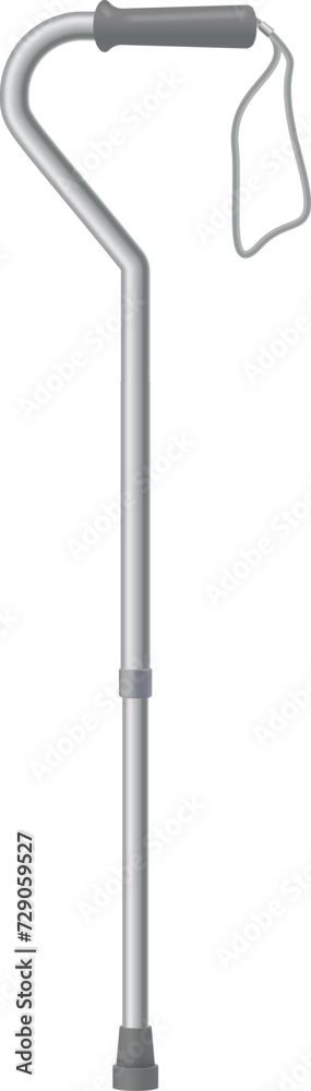 Walking stick telescopic gray curved device for disabled physical injury support realistic vector Walking stick telescopic gray curved device for disabled physical injury support realistic vector