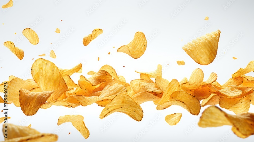 Naklejka premium Potato chips presented against a crisp white background.