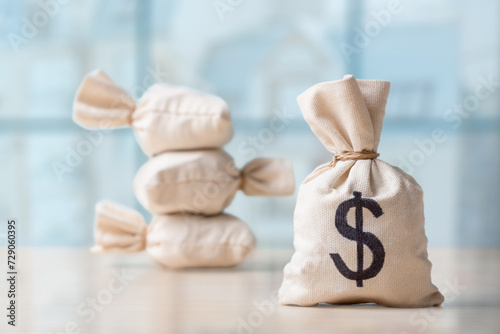 Money Bags with dollar symbol on Table Symbolizing Financial Growth