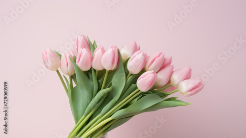 Light pink tulip bouquet on a plain background © wiparat