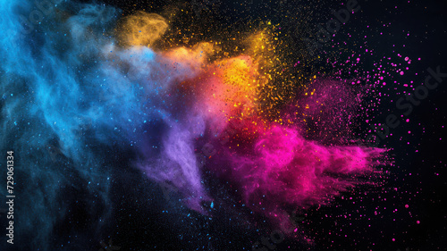Launched colorful powder on black background © wiparat