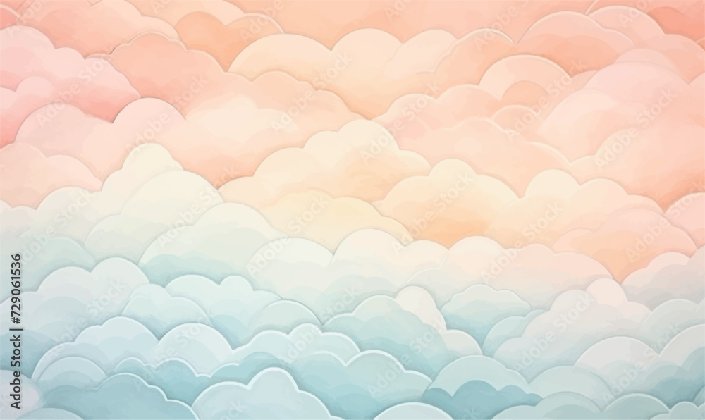 pink blue watercolor sky with clouds