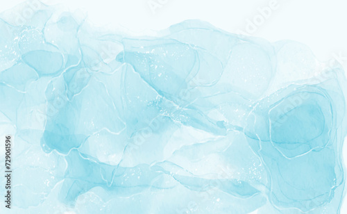 Light blue watercolor acrylic marble backgound. Vector abstract alcohol liquid texture in pastel color