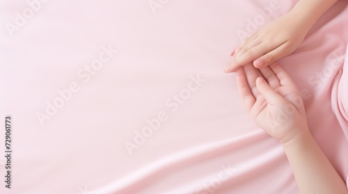 Set on a pink background  a child s hand illustrates the concept of children s health.