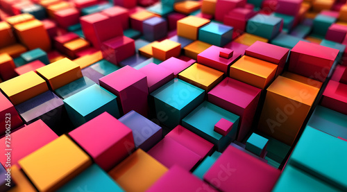 colorful blend in distinct large square blocks, 3D layers with different heights,