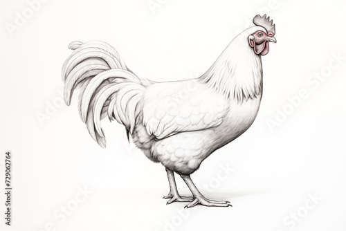 Handmade sketch drawing of a farm hen, with pencil on white background