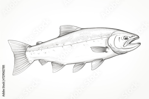 Handmade sketch drawing of a salmon, with pencil on white background
