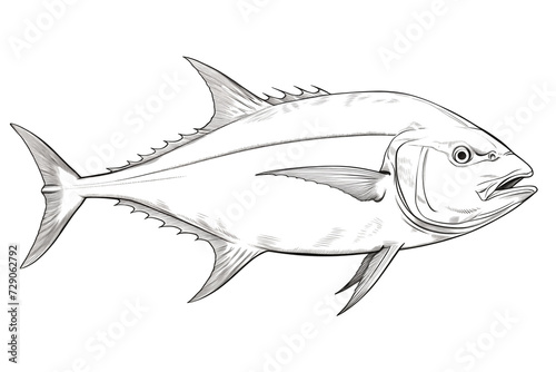 Handmade sketch drawing of a tuna, with pencil on white background