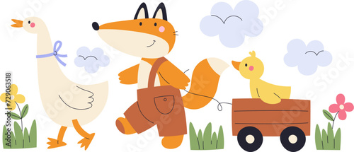 Fox And Gooses Walking