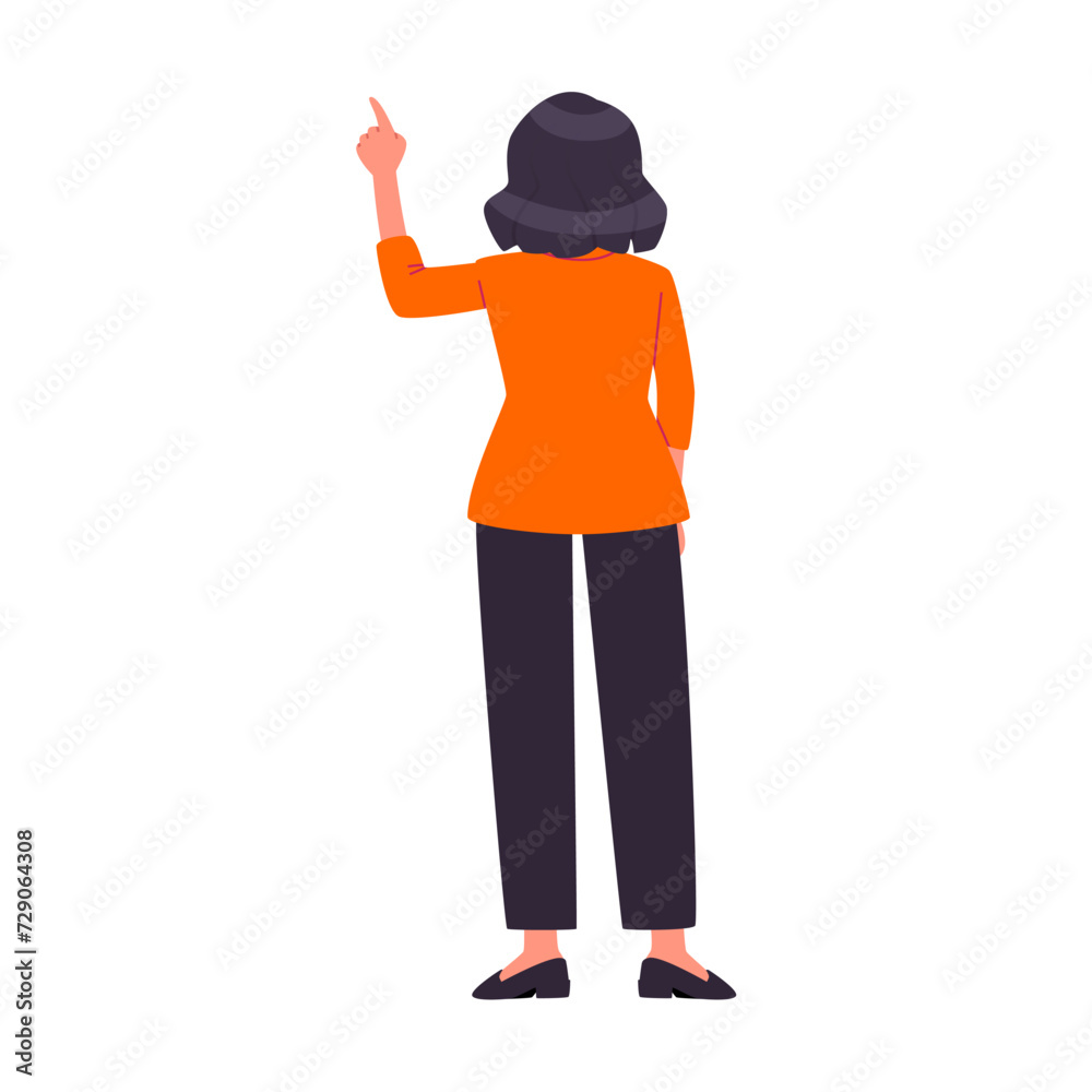 pose of a person with black pants and an orange jacket fashion