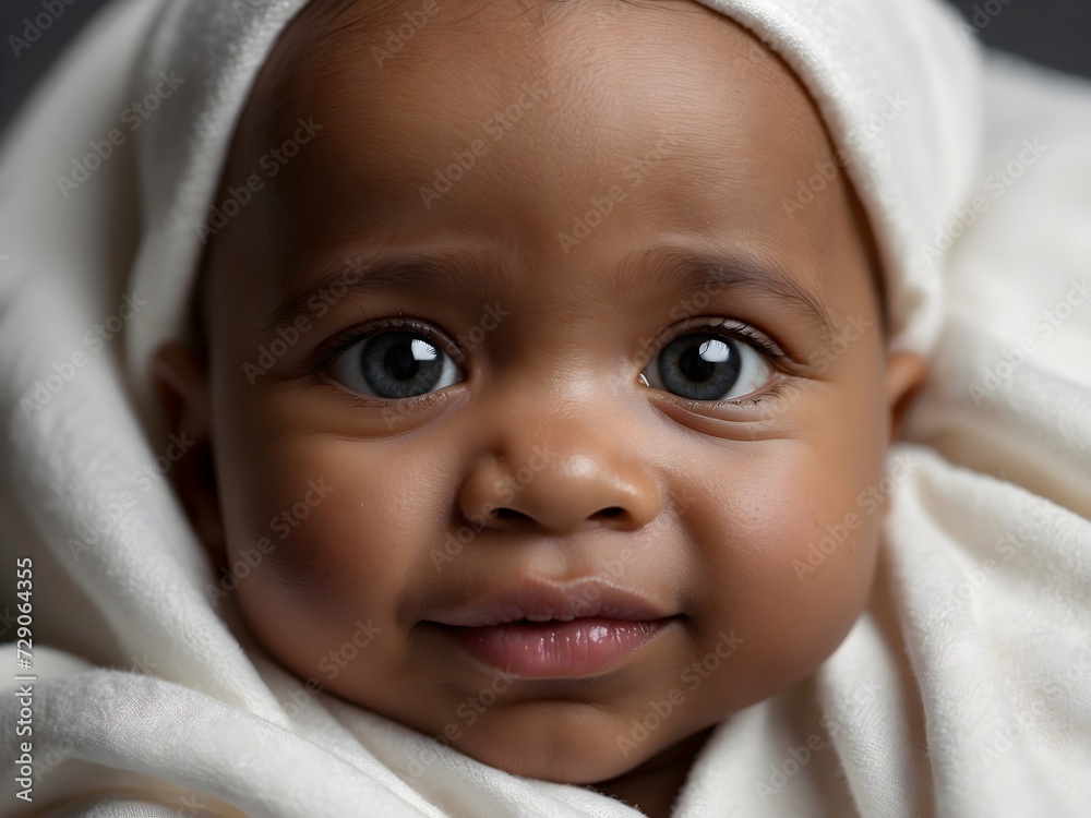 beautiful black baby boy or girl, smiling and wrapped with blanket. generative ai beautiful black baby boy or girl, smiling and wrapped with blanket. generative ai