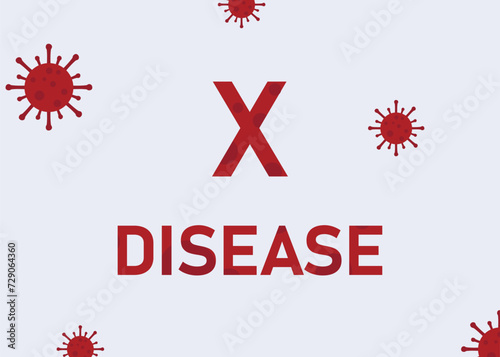 Disease X, a new pandemic. A hypothetical unknown threat virus with a question mark. Banner for medicine, healthcare, science. Flat vector illustration, background for print and web, eps 10.