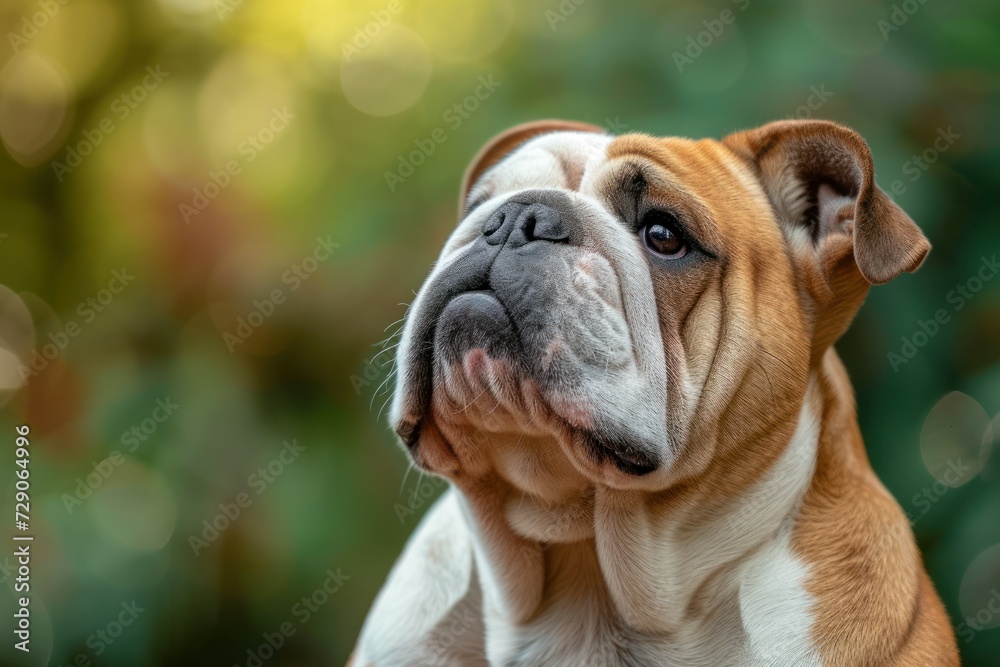 English Bulldog portrait focus on blank space