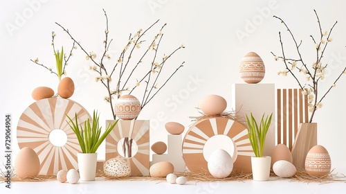 Spring flowers and Easter eggs photo