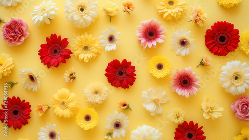 some flowers are arranged over a yellow background