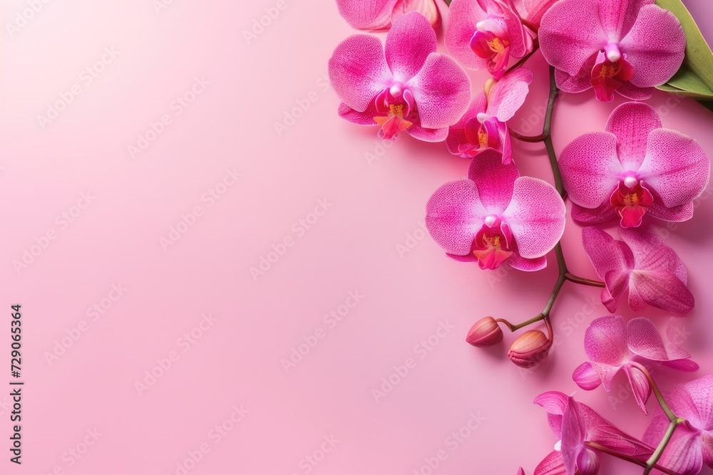 Frame made of beautiful orchids on pink background, with space for text, concept of Valentine Day, Mother Day, Women Day Frame made of beautiful orchids on pink background, with space for text, concept of Valentine Day, Mother Day, Women Day