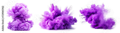 Set of purple smoke explosion isolated on transparent background.
