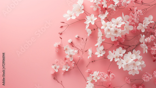pink, white, and clear white flowers on a pink background