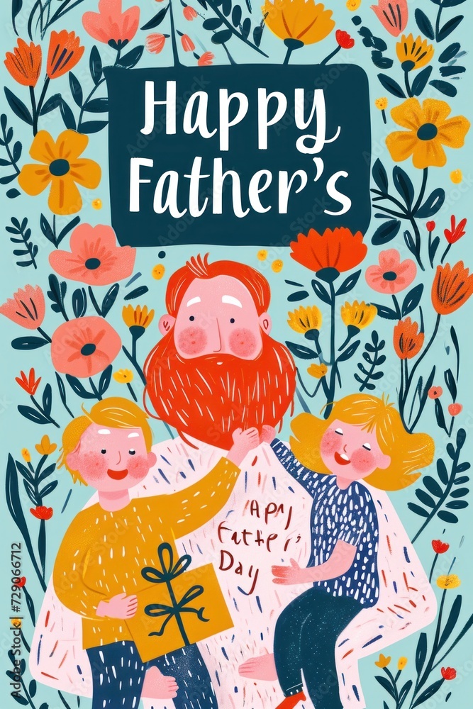 Fototapeta premium Father's Day joy radiates from a red-haired dad and his kid.