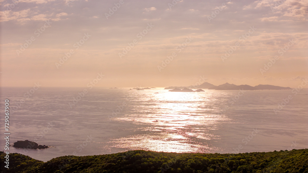Sun rising over the island of Saint Barth in the Caribbean. 
Saint Barthélemy