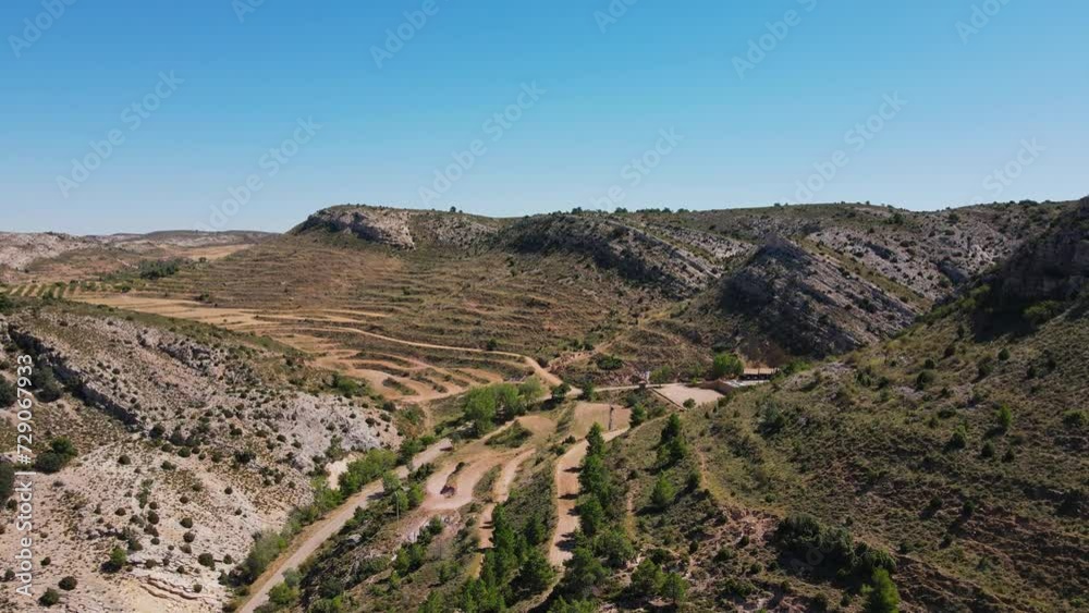 Mountain range near Teruel, Spain, in aerial dolly in view Mountain range near Teruel, Spain, in aerial dolly in view