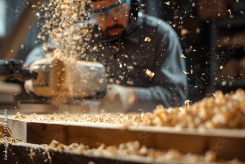 electric wood planer, cutting wood photo