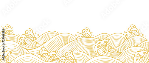 Japanese sea wave background vector. Wallpaper design with gold and white ocean wave pattern backdrop. Modern luxury oriental illustration for cover, banner, website, decor, border. photo