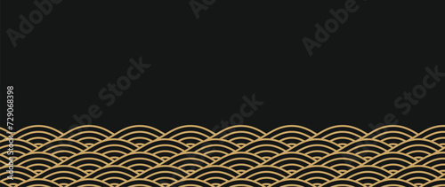 Japanese gold wave background vector. Wallpaper design with gold and black ocean wave pattern backdrop. Modern luxury oriental illustration for cover, banner, website, decor, border.