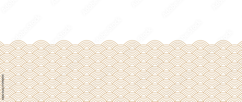 Japanese gold wave background vector. Wallpaper design with gold and white ocean wave pattern backdrop. Modern luxury oriental illustration for cover, banner, website, decor, border.