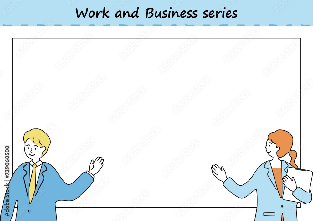 ホワイトボードで説明するビジネスパーソン　男女