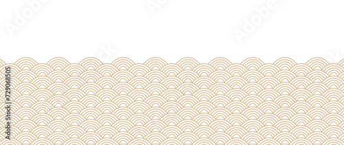 Japanese gold wave background vector. Wallpaper design with gold and white ocean wave pattern backdrop. Modern luxury oriental illustration for cover, banner, website, decor, border.