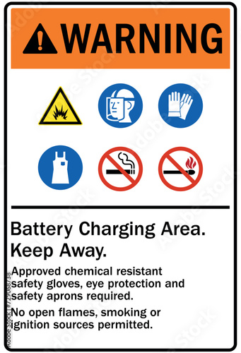 Keep away warning sign battery charging area