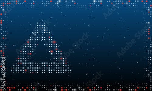 On the left is the emergency stop symbol filled with white dots. Pointillism style. Abstract futuristic frame of dots and circles. Some dots is red. Vector illustration on blue background with stars