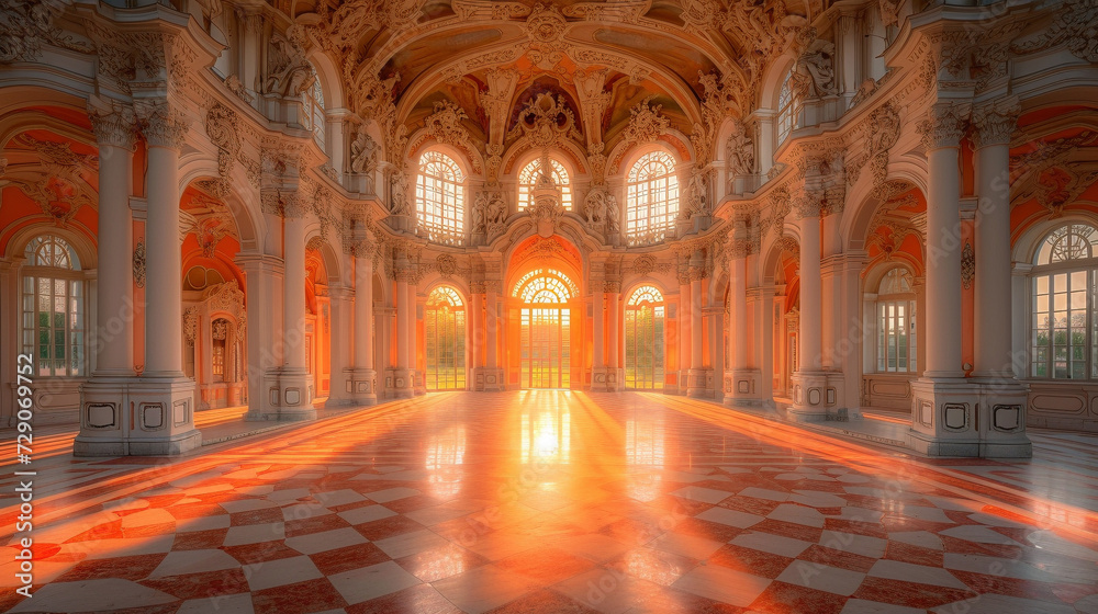 Majestic Baroque Architecture Bathed in Warm Sunset Light
