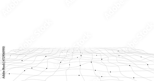 Geometric mesh lines on a white background. Wave with connected dots and lines.Geometric abstract background with simple Wave elements. 
