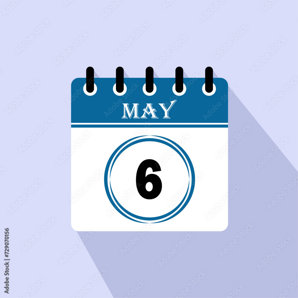 Icon calendar day - 6 May. 6th days of the month, vector illustration. Icon calendar day - 6 May. 6th days of the month, vector illustration.