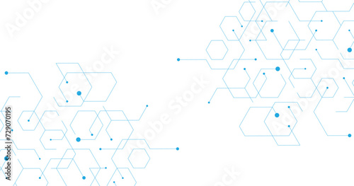 Blue hexagon diagram on white background. High-tech hexagon geometric connection system.
