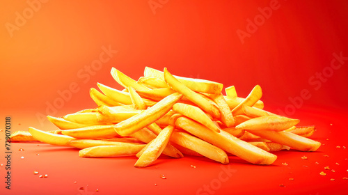 Stack of French Fries on Red Table