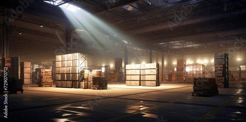 Busy Warehouse Packed With Boxes - Efficient Storage for Industrial Production Stock