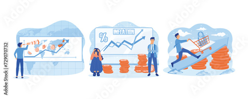 Crisis and rising commodity prices concept. Inflation.  financial problems and market crash forecasting. set flat vector modern illustration