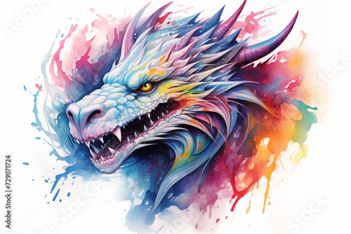 Colors dragon tattoo on a white background. Woman's tattoo. Men's tatoo. Dragon tattoo. Tattoo ideas for women. Tattoo parlor. Tattoo artist profession.​