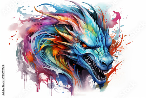 Colors dragon tattoo on a white background. Woman's tattoo. Men's tatoo. Dragon tattoo. Tattoo ideas for women. Tattoo parlor. Tattoo artist profession.​